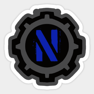 Blue Letter N in a Black Industrial Cog Sticker